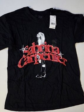 Small Sabrina Carpenter Black Graphic Tee with Red Logo